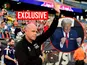 Brad Friedel waving to fans. Inset, Donald Trump at FIFA World Cup draw