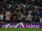 Newcastle United's Alexander Isak celebrates scoring their first goal on April 2, 2024