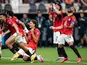 Egypt's Mohamed Salah and his teammates celebrate on July 3, 2026