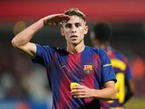 Fermin Lopez of Barcelona celebrates after scoring on September 14, 2025