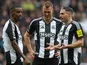 Newcastle United's Alexander Isak, Dan Burn and Fabian Schar on February 23, 2025