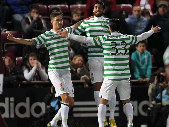 Celtic lead Hearts 3-0 at the break