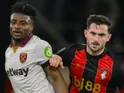 West Ham United's Mohammed Kudus in action with Bournemouth's Lewis Cook on December 16, 2024