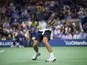 Roger Federer celebrates during the first round of the US Open on August 29, 2017