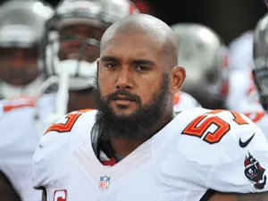 Linebacker Adam Hayward #57 of the Tampa Bay Buccaneers sets for play against the New Orleans Saints September 15, 2013