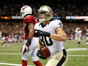 Saints' Jimmy Graham celebrates a touchdown against the Arizona Cardinals on September 22, 2013