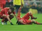 Holger Badstuber lies down injured on the pitch on December 1, 2012