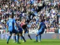 Aston Villa's Ron Vlaar scores his teams second goal in the Premier League match against Wigan on May 19, 2013