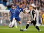 Jorginho and Matty Longstaff in action during the Premier League game between Chelsea and Newcastle United on October 19, 2019