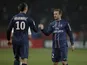 David Beckham and Zlatan Ibrahimovic shake hands after a goal against Montpellier on March 29, 2013 