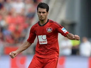 Leverkusen's Bosnian defender Emir Spahic in action during the German first division Bundesliga match between Bayer 04 Leverkusen and SC Freiburg in the stadium in Leverkusen, Germany, on August 10, 2013