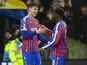 Crystal Palace's Jorgen Strand Larsen celebrates with Jefferson Lerma on February 11, 2026