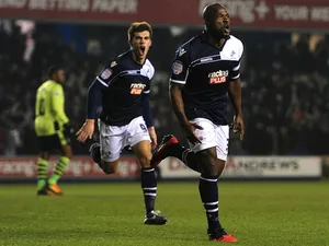 Millwall defender Danny Shittu celebrates his goal against Aston Villa on January 25, 2013