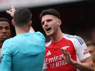Arsenal's Rice reacts to "harsh" red card following Brighton clash