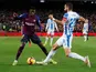Barcelona's Ousmane Dembele in action with Leganes' Dimitris Siovas in La Liga on January 20, 2019.