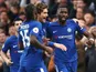 Antonio Rudiger celebrates with teammates after scoring during the Premier League game between Chelsea and Stoke City on December 30, 2017