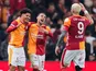 Gabriel Sara of Galatasaray celebrates with Yunus Akgun and Mauro Icardi
