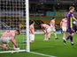 Sheffield United's Enda Stevens and teammates look dejected after Wolverhampton Wanderers' Willian Jose scored their first goal in the Premier League on April 17, 2021