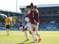 Burnley players celebrate Jay Rodriguez's goal against Watford on June 25, 2020