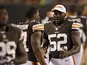 Browns' D'Qwell Jackson talks on the sideline during a game with Chicago on August 30, 2012