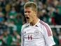 Denmark's Andreas Cornelius celebrates after scoring a penalty during a friendly match against Mexico on January 30, 2013