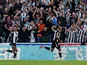 Newcastle United's Callum Wilson celebrates scoring their first goal on August 28, 2021