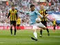 Manchester City midfielder David Silva scores in the FA Cup final against Watford on May 18, 2019