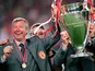 Manchester United manager Alex Ferguson celebrates with the European Cup