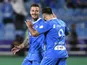 Al Hilal's Sergej Milinkovic-Savic celebrates scoring their fourth goal with Aleksandar Mitrovic on May 11, 2024