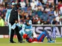 Afghanistan's Hashmatullah Shahidi is floored by a bouncer against England on June 18, 2019