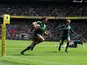 Leicester's Niall Morris runs into score the first try of the Aviva Premiership Final against Northampton Saints on May 25, 2013
