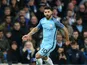 Sergio Aguero of Manchester City in action during his side's Champions League clash with Barcelona at the Etihad Stadium on November 1, 2016