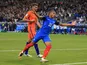 Kylian Mbappe celebrates scoring during the World Cup qualifier between France and the Netherlands on August 31, 2017