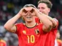 Belgium's Leandro Trossard celebrates scoring on June 27, 2026