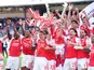 Arsenal lift the Premier League trophy on May 24, 2026