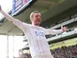 Jamie Vardy celebrates scoring during the Premier League game between Crystal Palace and Leicester City on April 15, 2017