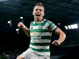 Celtic's Alistair Johnston celebrates on August 15, 2025