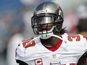 Dashon Goldson of the Tampa Bay Buccaneers warms up prior to their game against the New England Patriots at Gillette Stadium on September 22, 2013