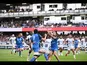 Castres and Montpellier players battling for the ball.