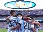 Players of Argentina celebrate team's goal