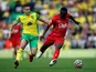 Norwich City's Christos Tzolis in action with Watford's Peter Etebo, September 18, 2021
