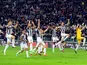 Juventus' players celebrate their win over AC Milan in the Serie A clash on April 21, 2013