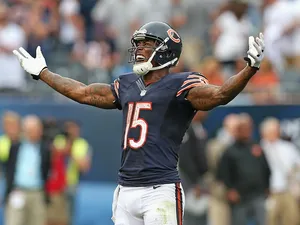 Bears' Brandon Marshall celebrates catching a TD pass against Cincinnati on September 8, 2013