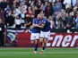 Liam Delap of Ipswich Town (right) celebrates scoring against West Ham United with Kalvin Phillips (left), on October 5, 2024