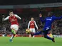 Hector Bellerin scores the Gunners' equaliser during the Premier League game between Arsenal and Chelsea on January 3, 2018