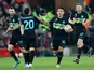 Inter Milan's Lautaro Martinez celebrates scoring their first goal with Hakan Calhanoglu on March 8, 2022