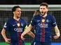 Khvicha KVARATSKHELIA of Paris Saint-Germain and MARQUINHOS of Paris Saint-Germain (PSG) celebrate during the UEFA Champions League match between Paris and Bayern Munich at Parc des Princes on April 28, 2026