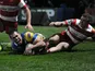 Leeds Rhinos' Joel Moon scores a try during the Super League match against Wigan Warriors on March 15, 2013