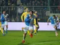 Alberto Paloschi of AC Chievo Verona celebrates after scoring the opening goal from penalty spot during the Serie A match between Frosinone Calcio and AC Chievo Verona at Stadio Matusa on December 6, 2015 in Frosinone, Italy.