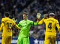 Marc-André ter Stegen, Andreas Christensen and Ronald Araujo of Barcelona
